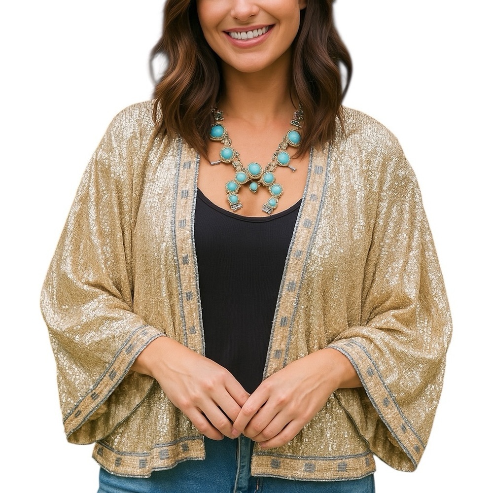 Johnny Was embroidered Tanya Sequin Crop Kimono (oversized)